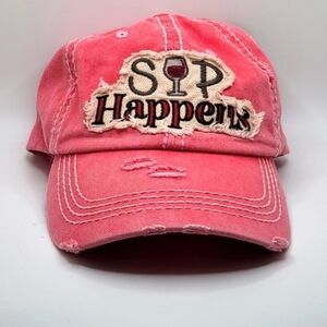 Distressed Pink Statement Ball Cap "SIP Happens"